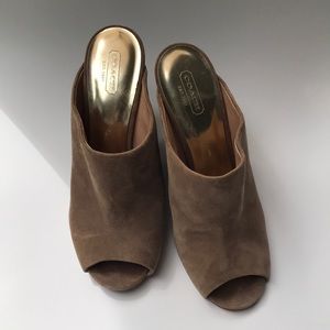 Coach Tan Suede High Heeled Wedges